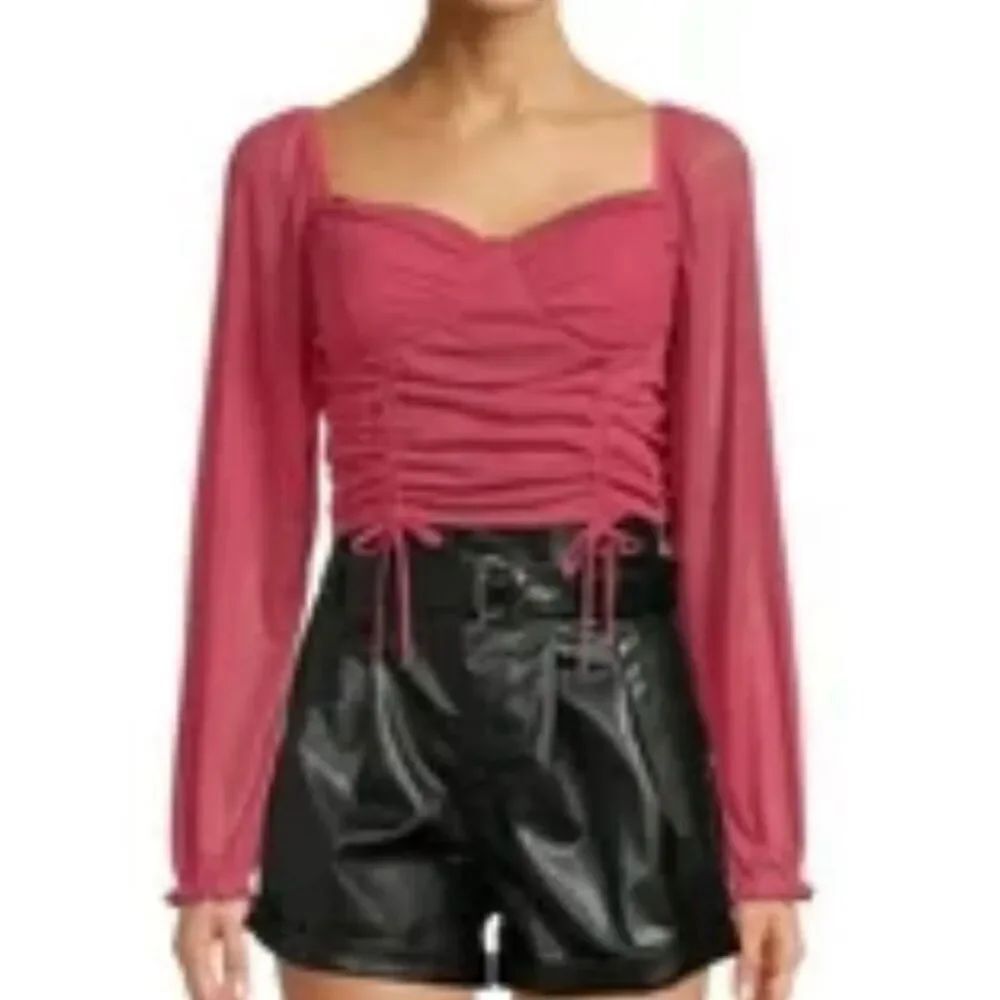 Madden NYC pink shirred corset puff sleeve cropped blouse large